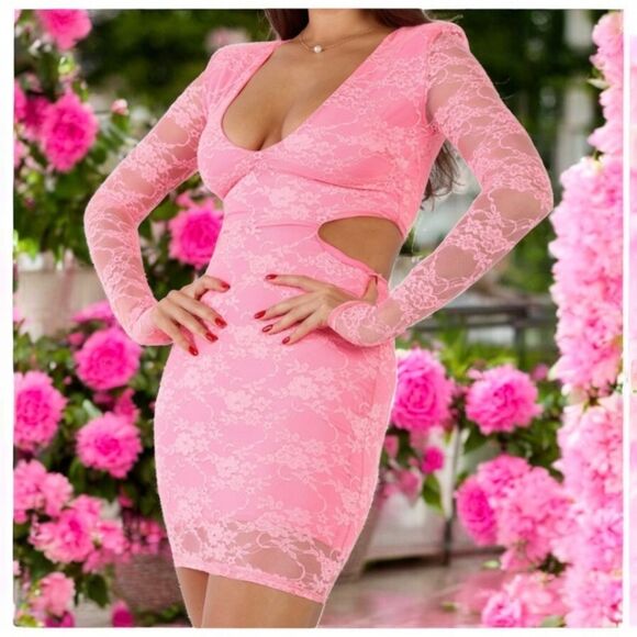 BLANC Sexy Pink Lace Dress - Picture 2 of 3